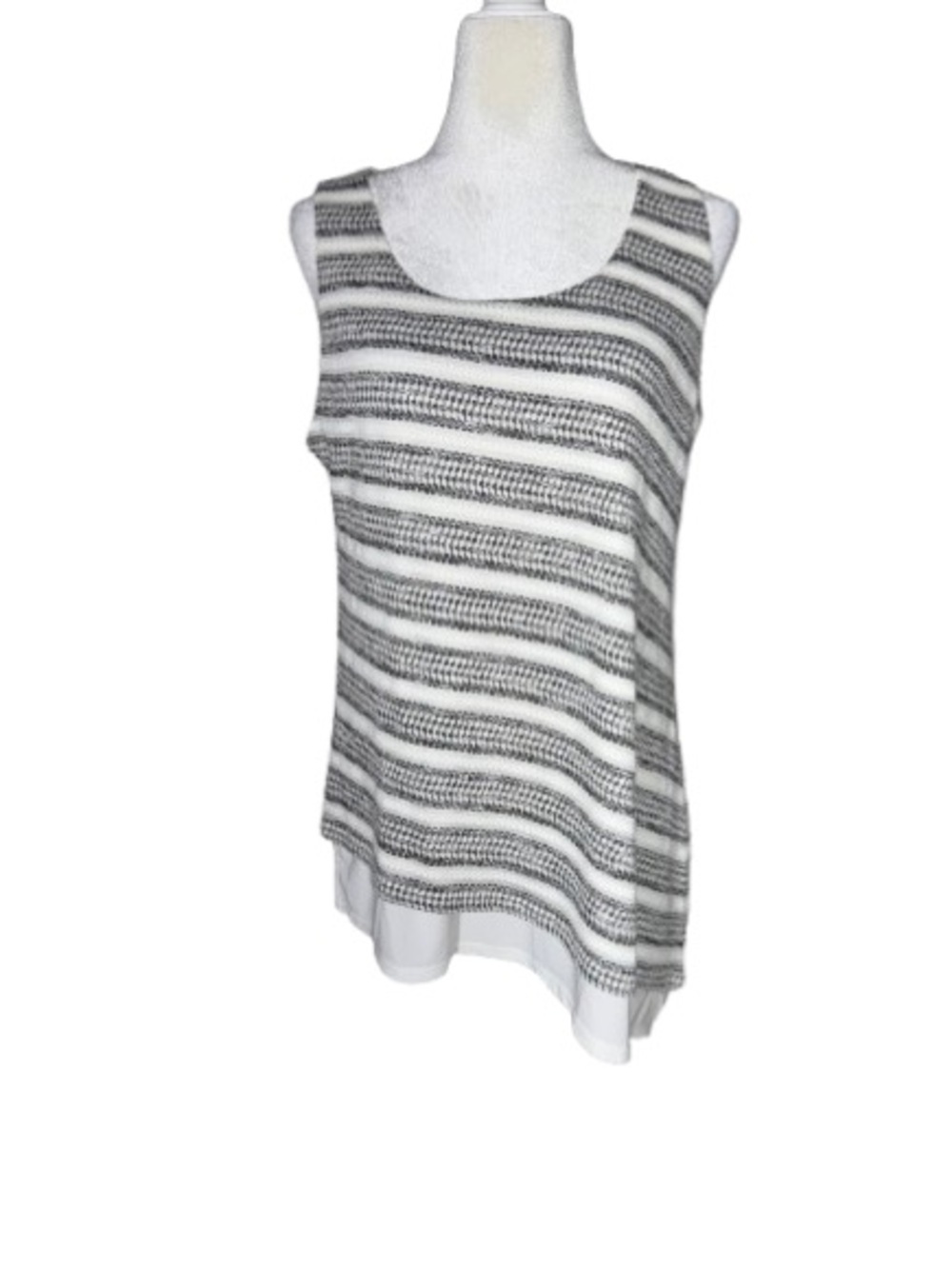 White House Black Market Black & White Striped Layered Sleeveless Tank Medium